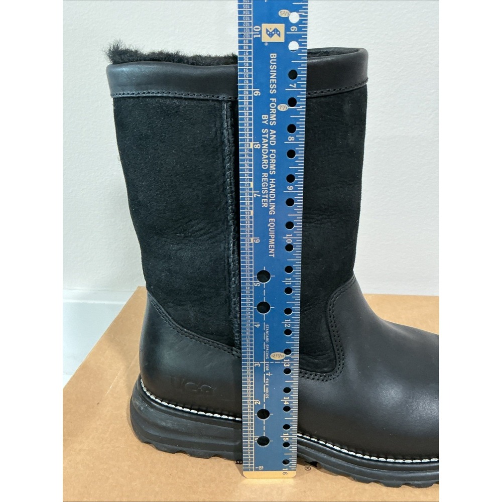 UGG Brooks Boots 5381 Black Leather Suede Shearling Lined Womens 9 Mid Calf LNIB - Picture 8 of 16